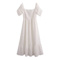 Women Clothing French Solid Color Chiffon Texture Backless Short Sleeve Loose Dress
