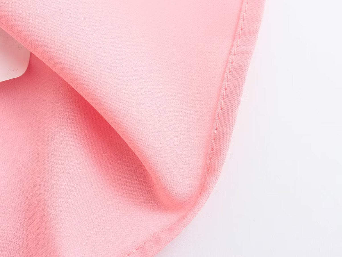 Spring Women Clothing Simple Square Collar Back Elastic Pink Dress