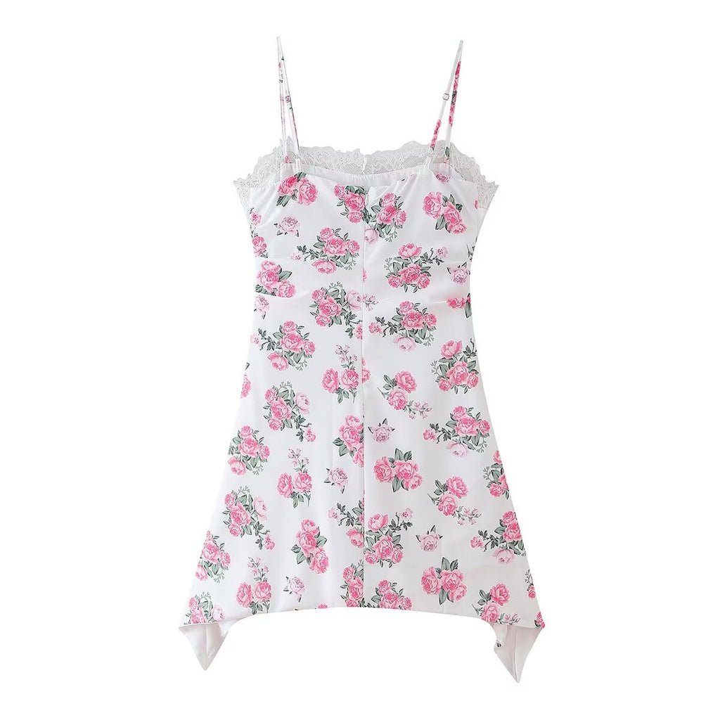 Spring Women Clothing Casual Lace Decorative Floral Suspender Dress