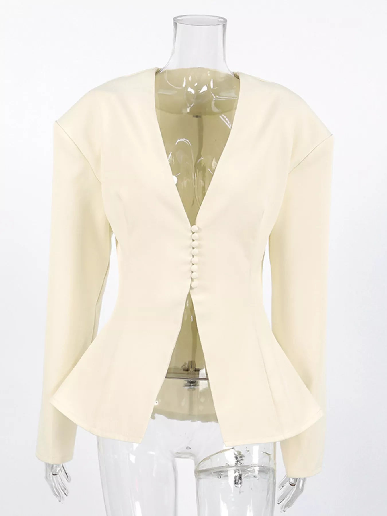 V-Neck Button-Up Blazer with Structured Shoulders