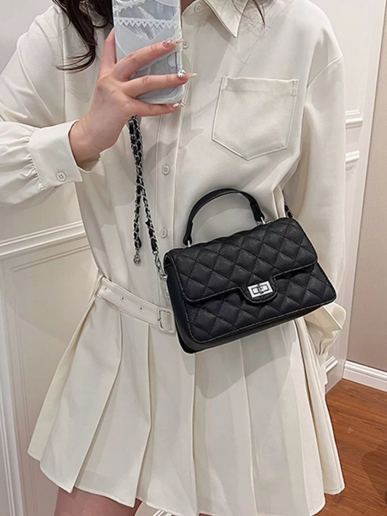 Quilted Chain Strap Crossbody Bag