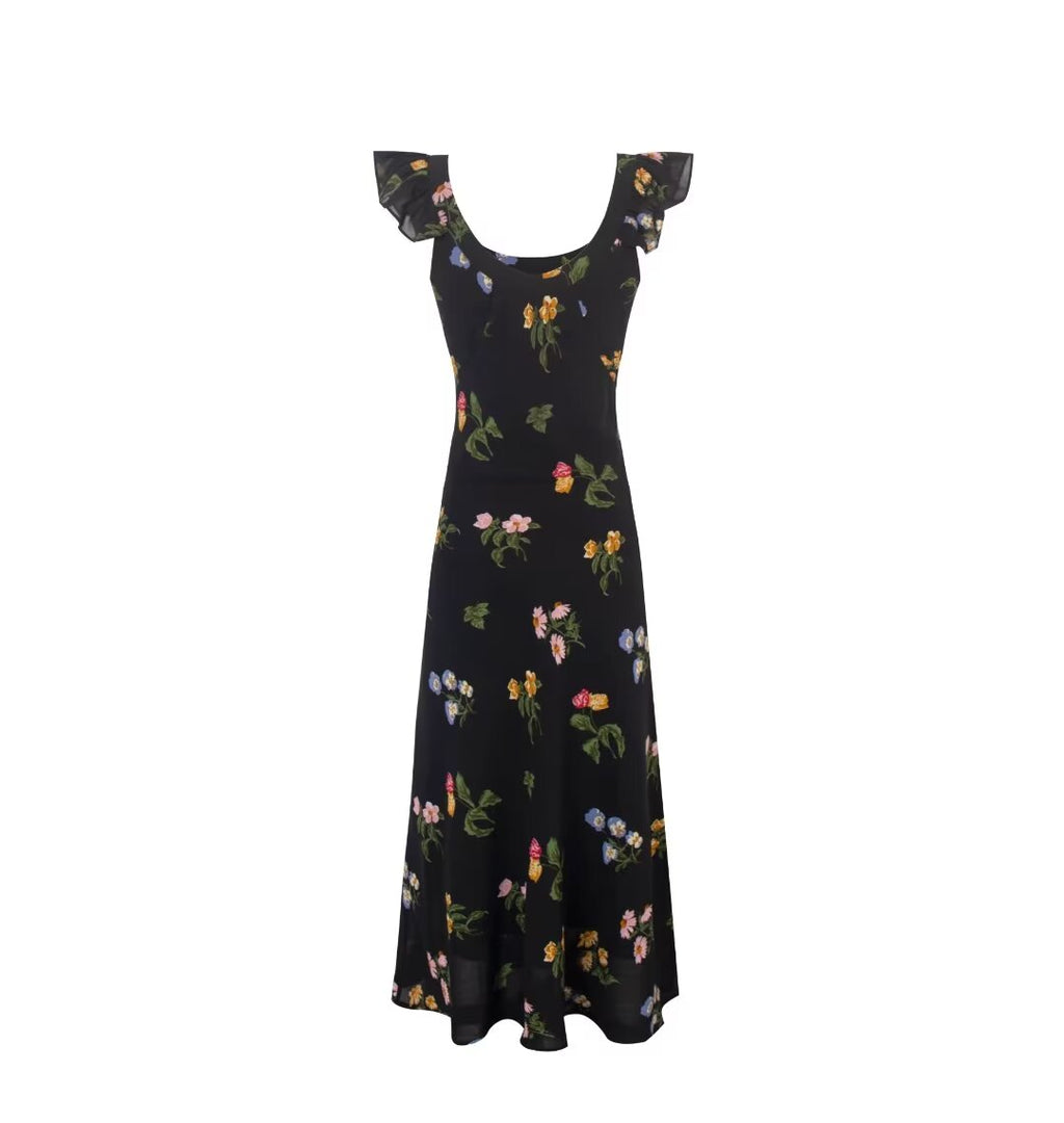 Spring Women Clothing Floral Plants Floral Print Sling Dress