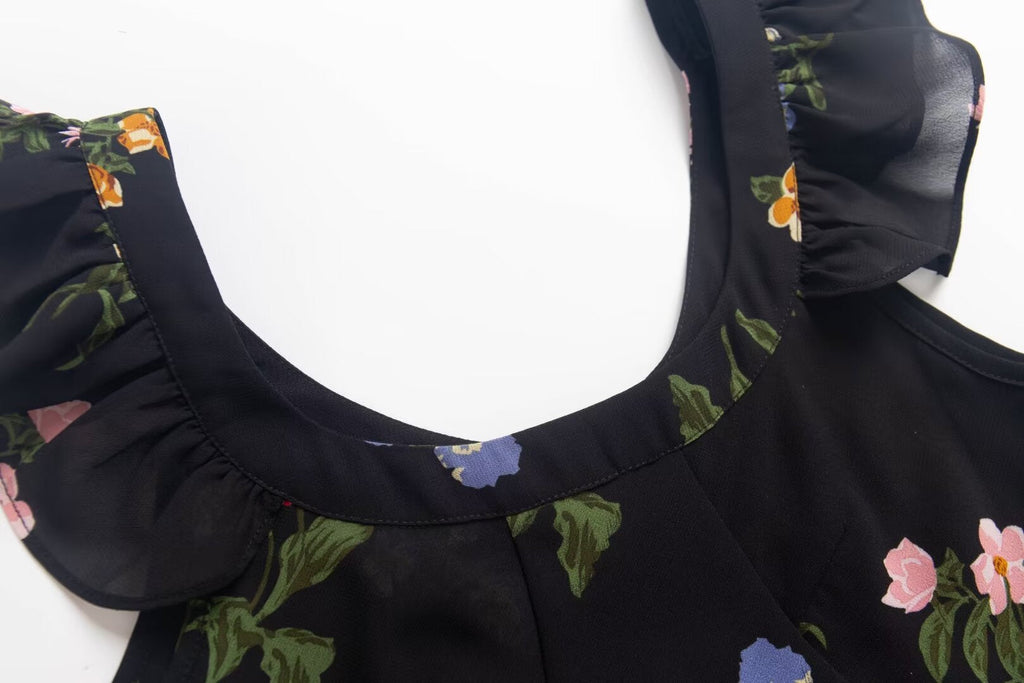 Spring Women Clothing Floral Plants Floral Print Sling Dress