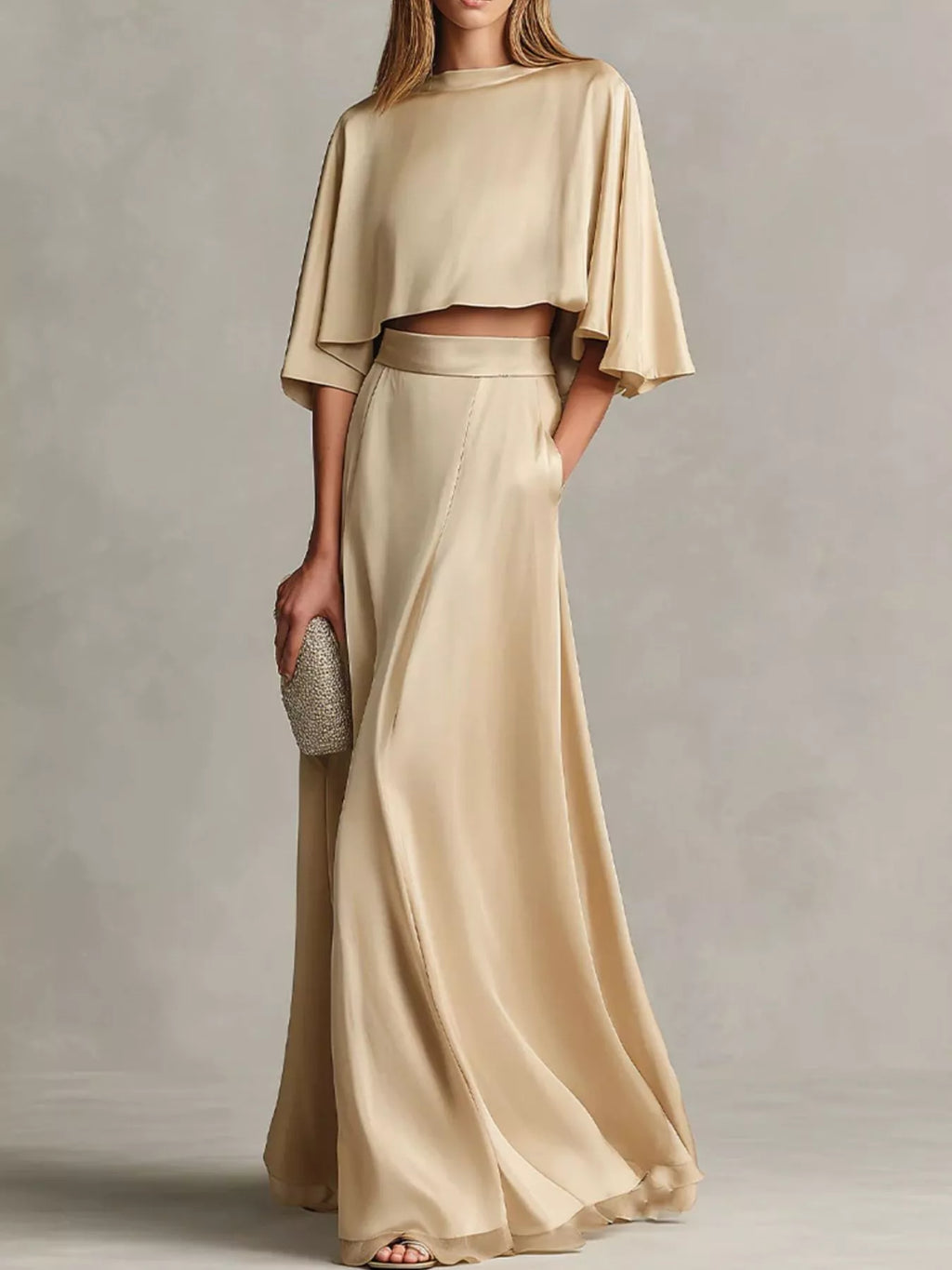 Full Size Satin Crop Top and Maxi Skirt Two-Piece Set Plus Size