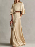 Full Size Satin Crop Top and Maxi Skirt Two-Piece Set Plus Size