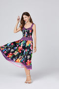 Summer Positioning Vintage Printed Three Dimensional Strapless Strap Dress Back Rubber Strap High Waist Dress
