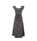 Floral Black Dress Women Spring Summer Mid Length Ruffled Dress