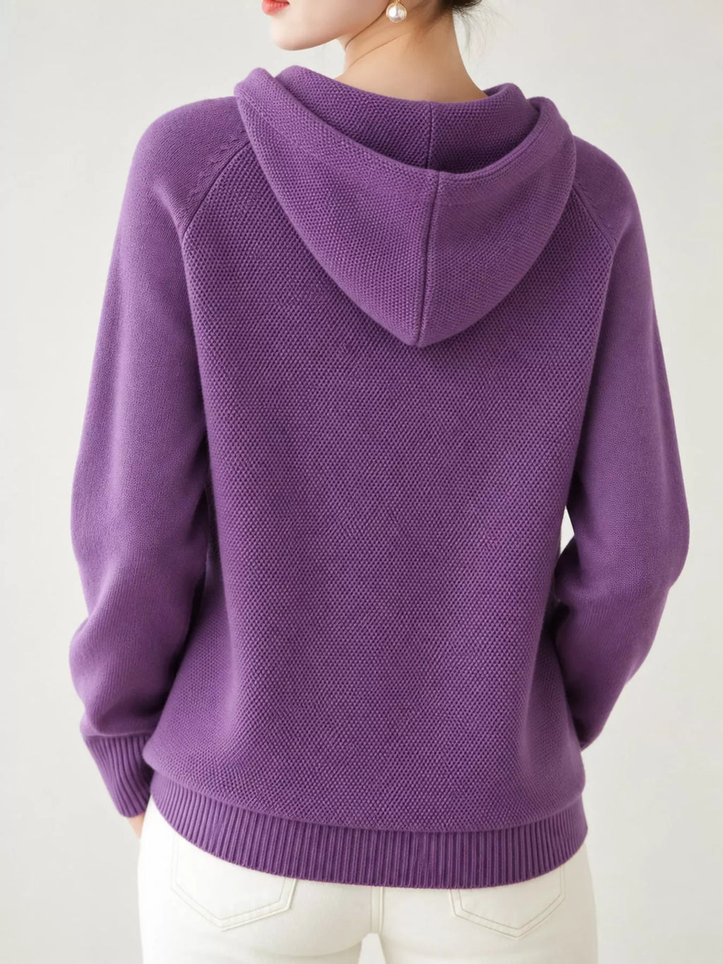 Drawstring Long Sleeve Hooded Knit Sweater