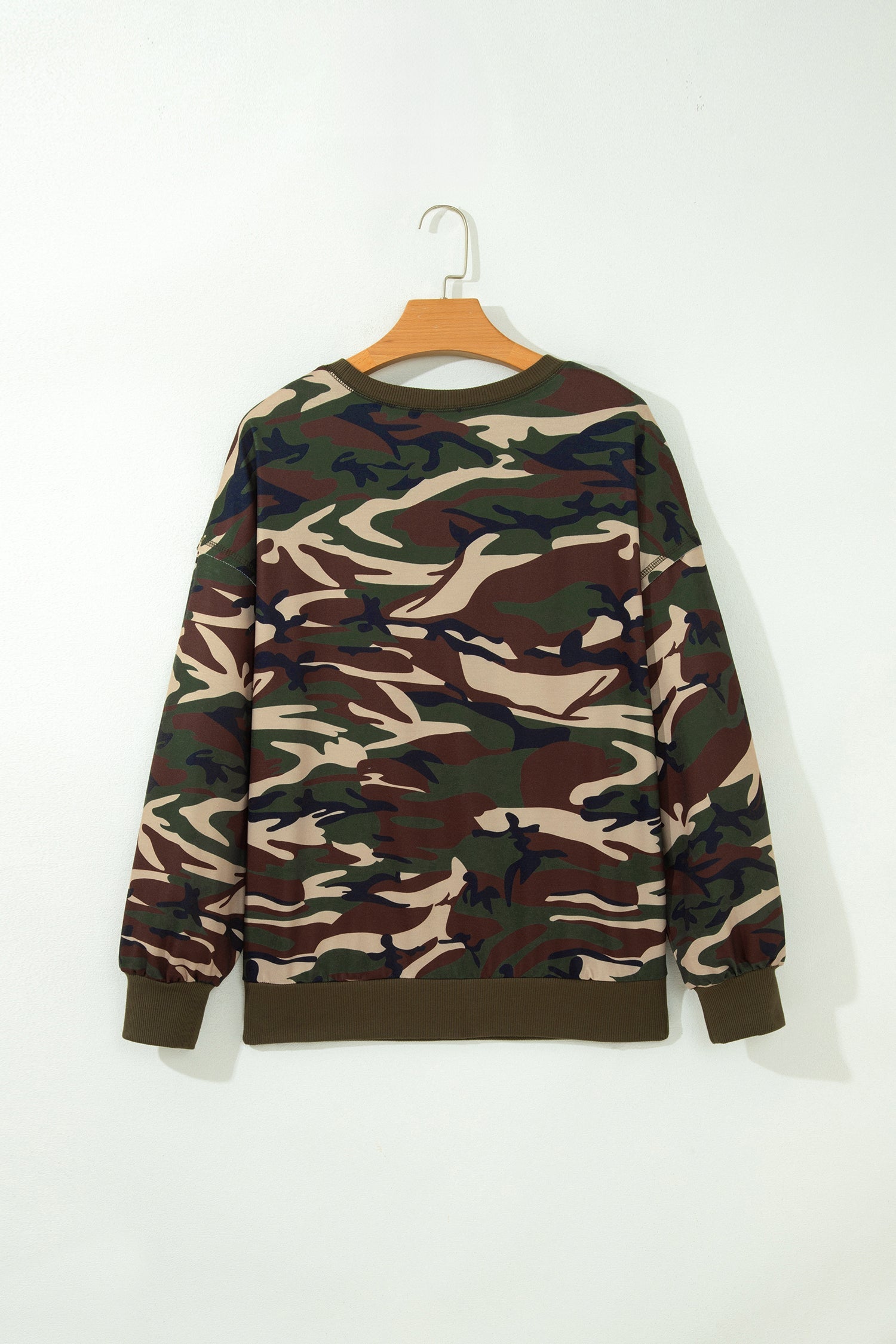 Multicolour Camouflage Print Round Neck Baggy Pullover Sweatshirt