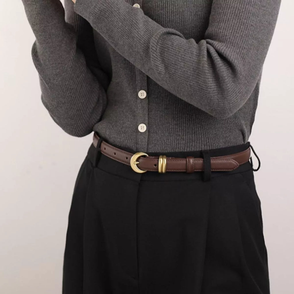 Leather Belt with Golden Buckle