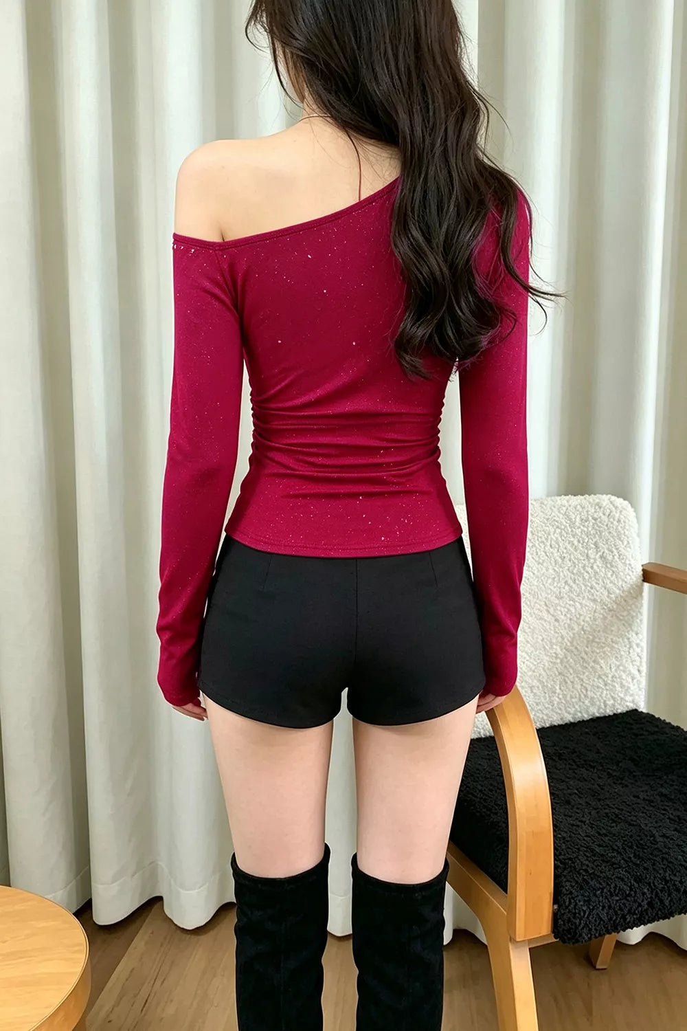 Glitter One Shoulder Slim Fit Top