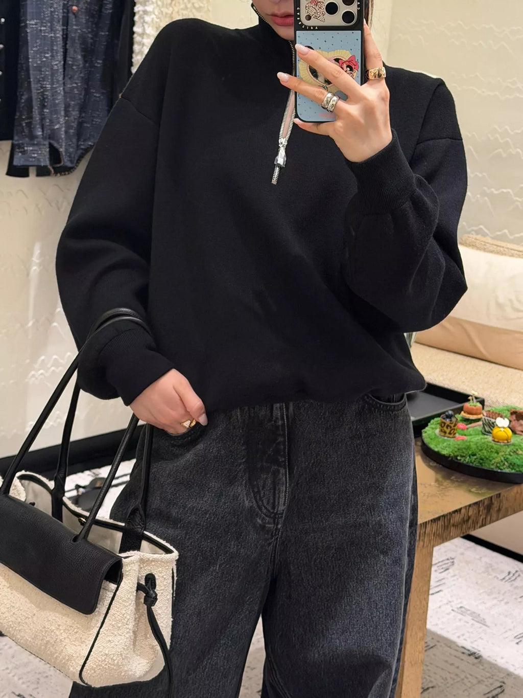 Half-Zip Dropped Shoulder Sweater