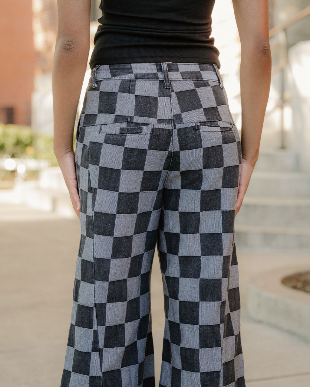 Naomi Checkered Denim Wide Leg Jeans