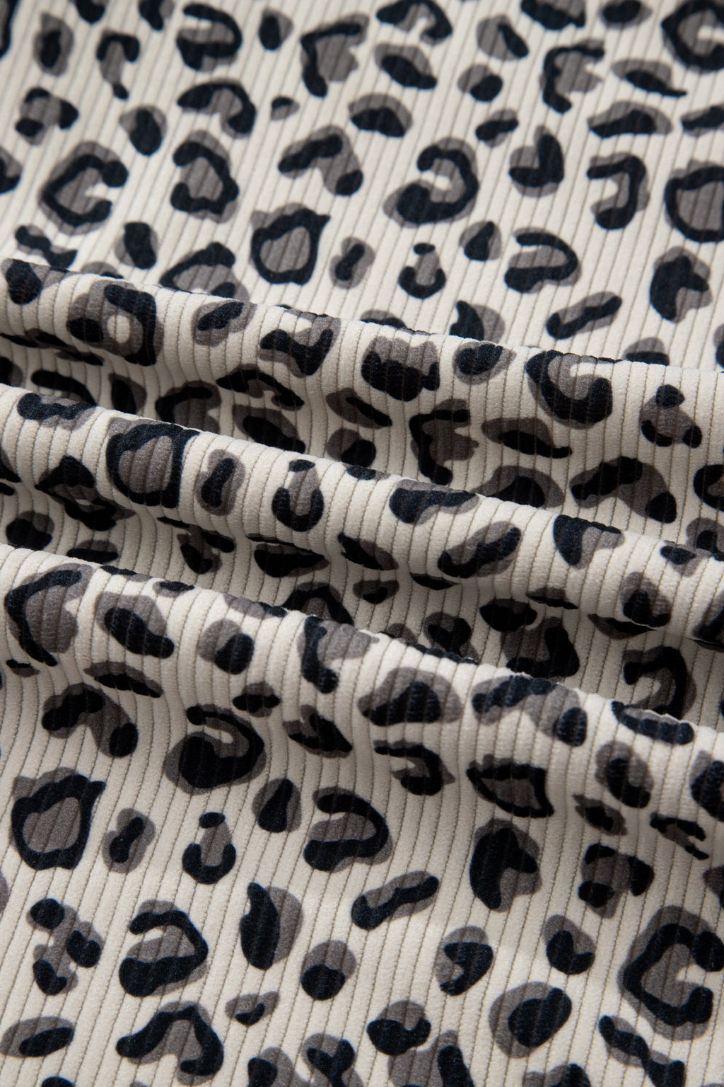 Beige Leopard Print Quarter Zip Corduroy Sweatshirt