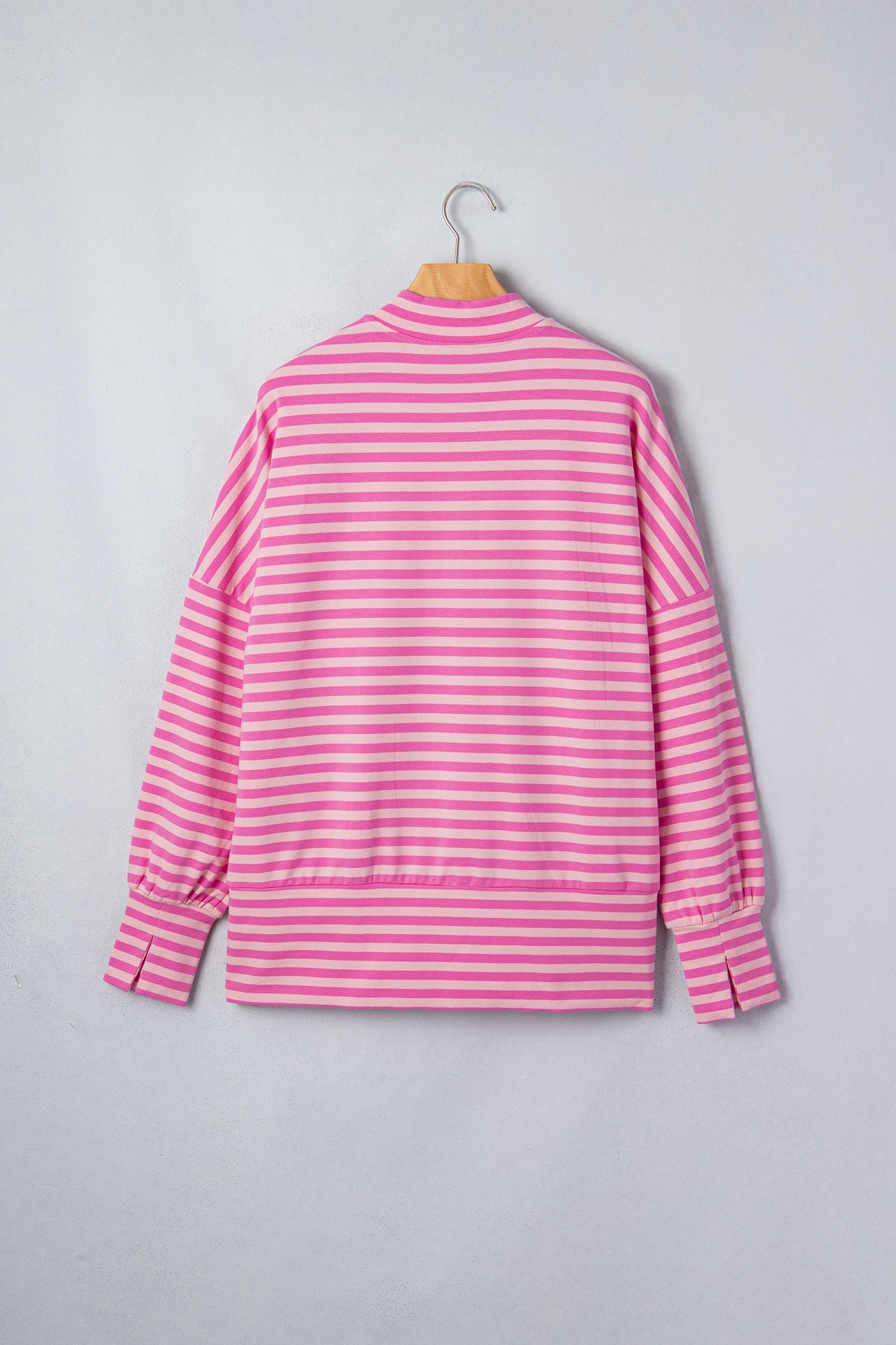 Pink Stripe Zip-up Puff Sleeve Zip Jacket Sweatshirt
