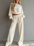 Full Size Cropped Sweatshirt and Wide-Leg Pants Set Plus Size