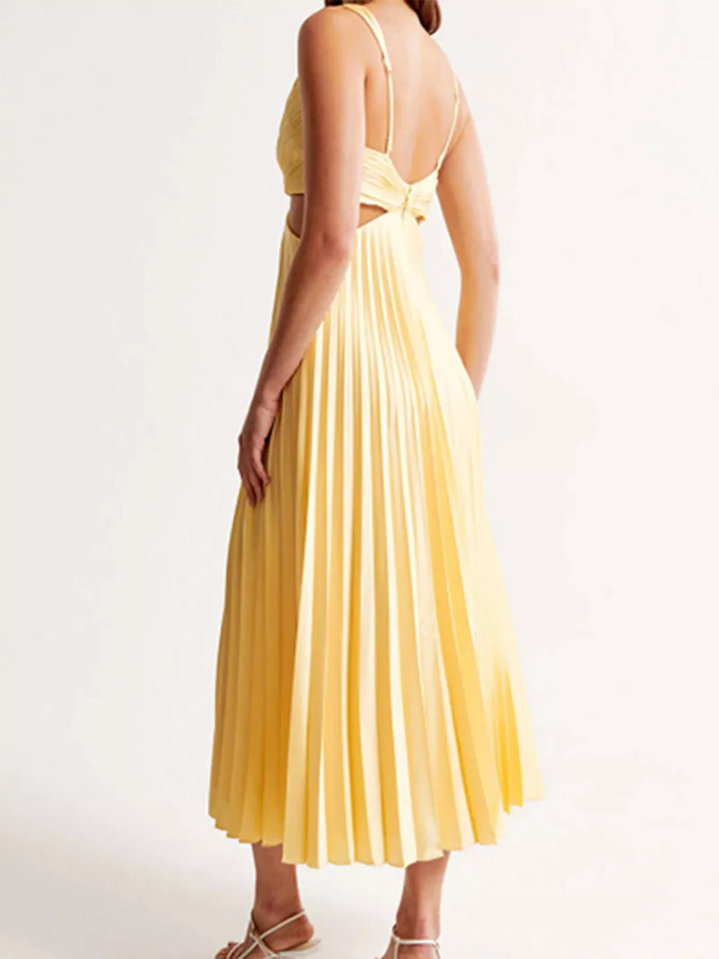 Elegant Pleated Midi Dress with Cut-out Details