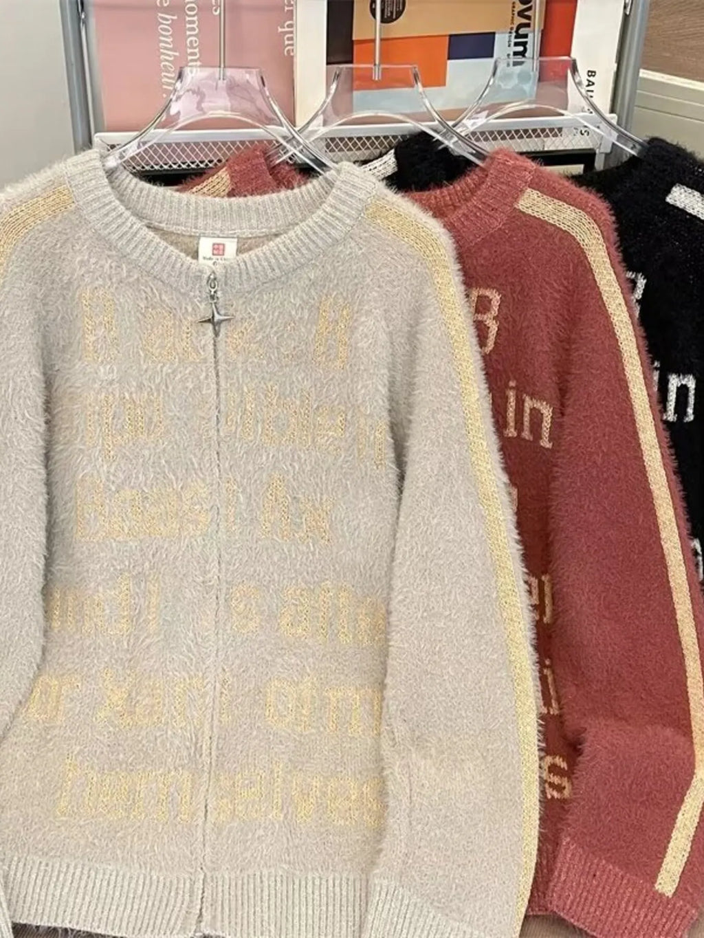 Men's Letter Zip Up Long Sleeve Cardigan