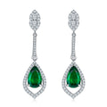 S925 Silver 5.6g Lab-Created Emerald Drop Earrings, 3.4ct 11x7mm Pair