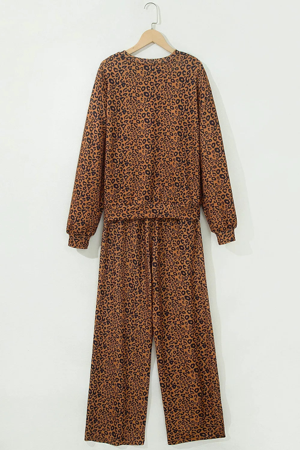 Leopard Print Long Sleeve Top Relaxed Pant Set