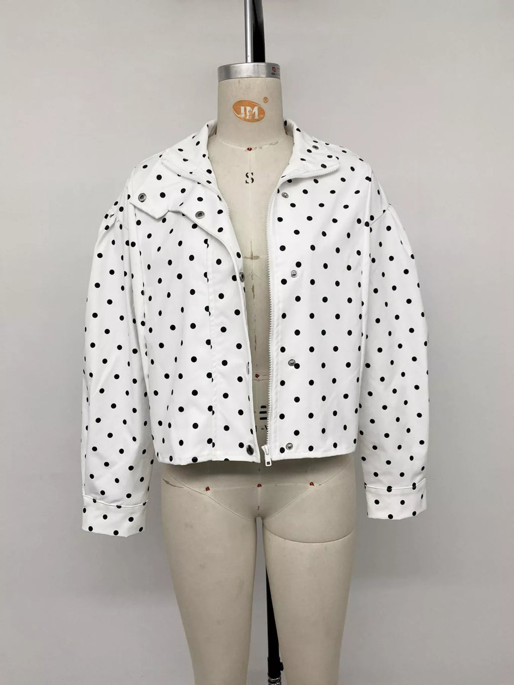 Polka Dot Zip Up Cropped Jacket