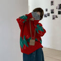 Sweater Christmas Large Size Women's Clothing New Christmas Red Rhombus Thickened Contrast Color Girlfriends Sweater Loose Retro