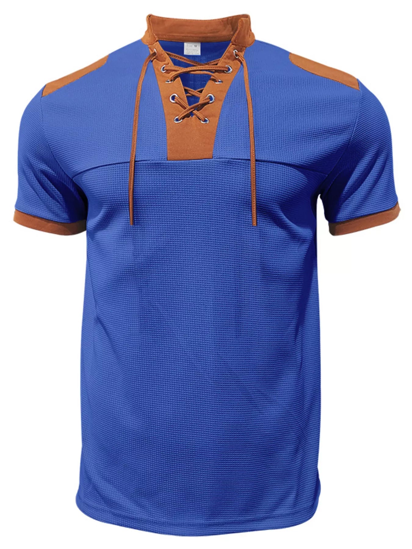 Men's Full Size Lace-Up Neckline Short Sleeve T-Shirt Plus Size