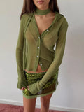 Button Down Long Sleeve Shirt with Scarf