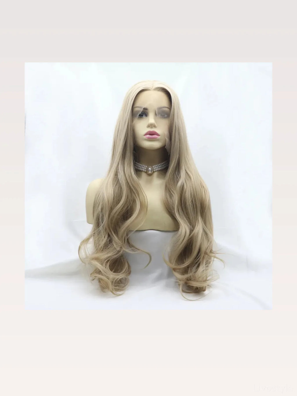 24-Inch Lace Front Synthetic Wig, Long Wavy Ash Blonde