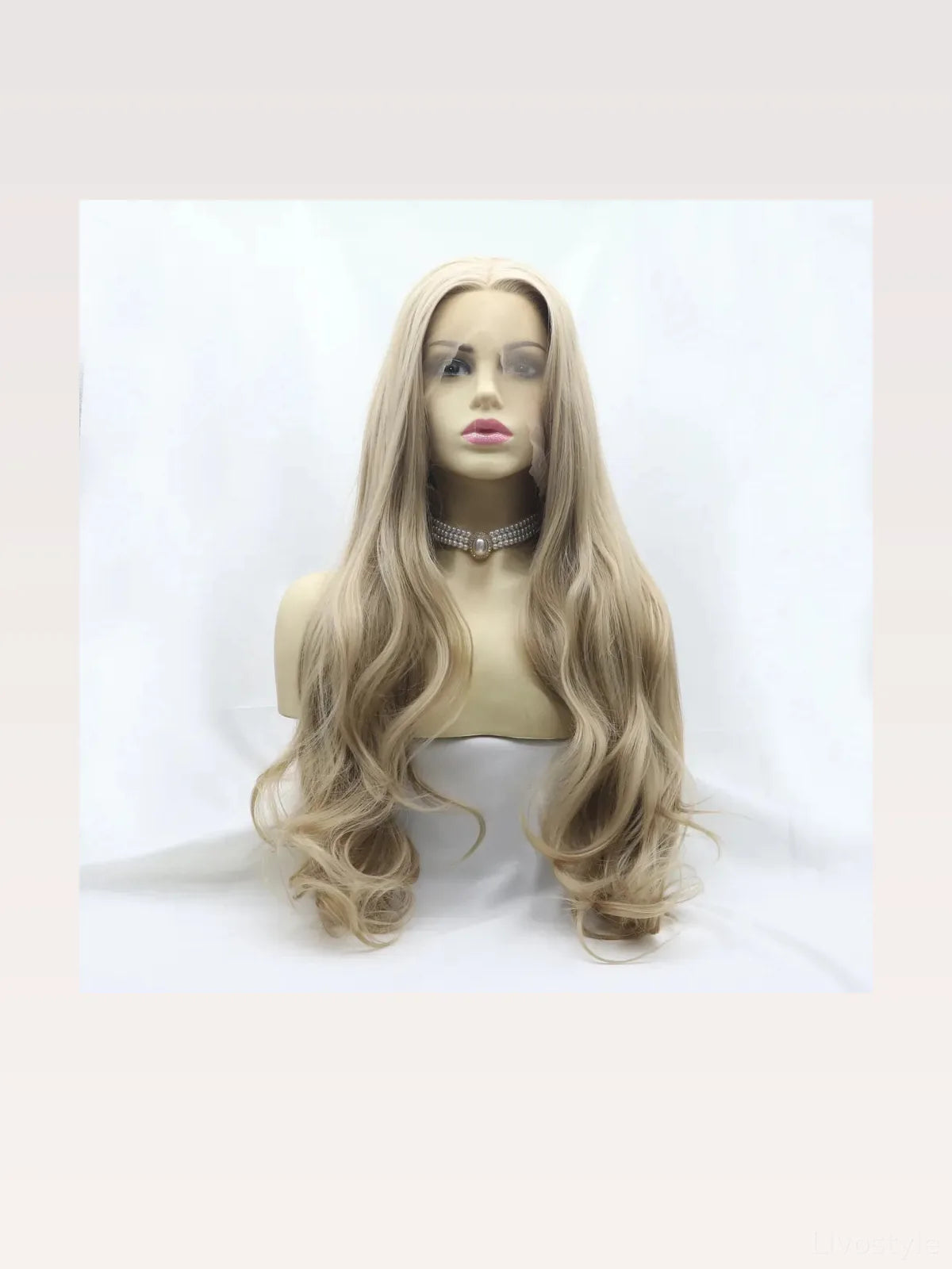 24-Inch Lace Front Synthetic Wig, Long Wavy Ash Blonde