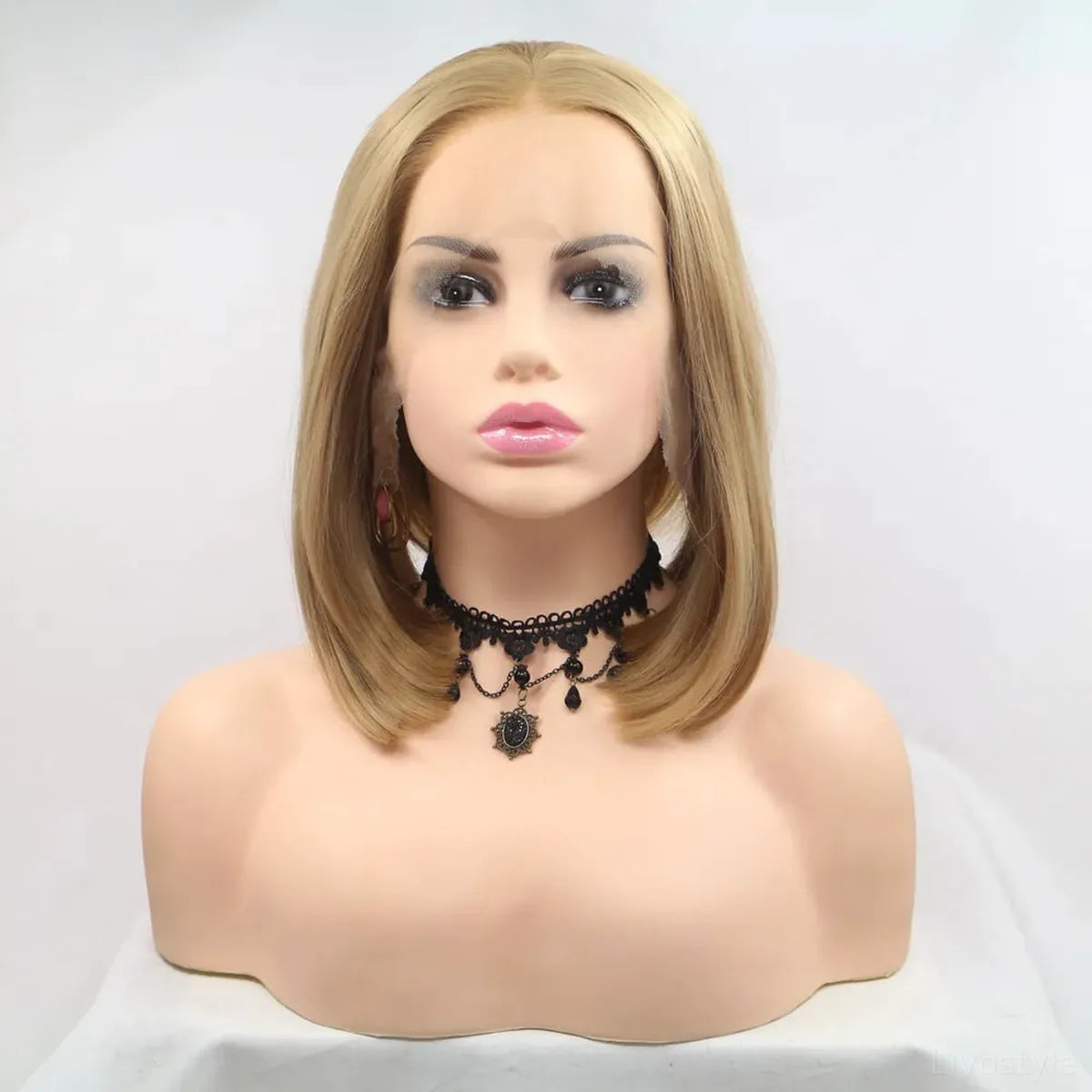 12-Inch Lace Front Synthetic Wig, Mid-Length Straight Blonde