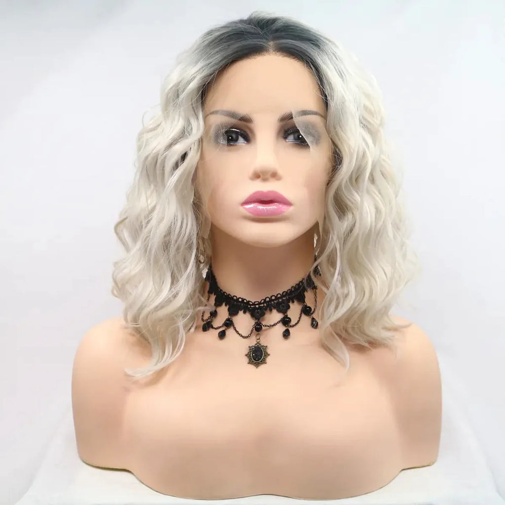 12 Inch Wavy Lace Front Synthetic Wig, Mid-Length Ombre