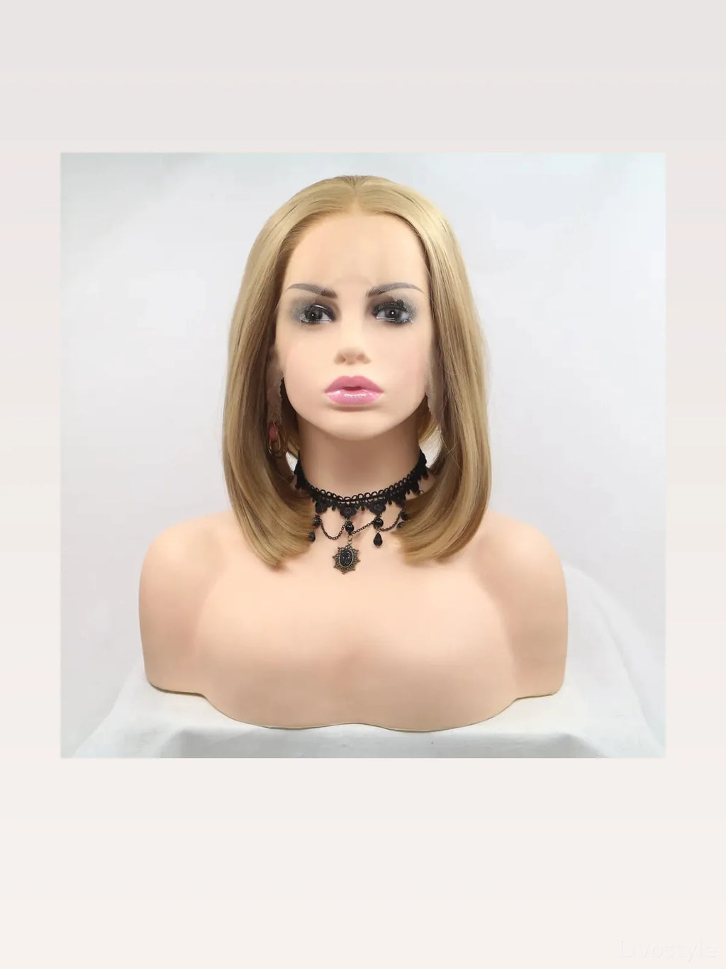 12-Inch Lace Front Synthetic Wig, Mid-Length Straight Blonde