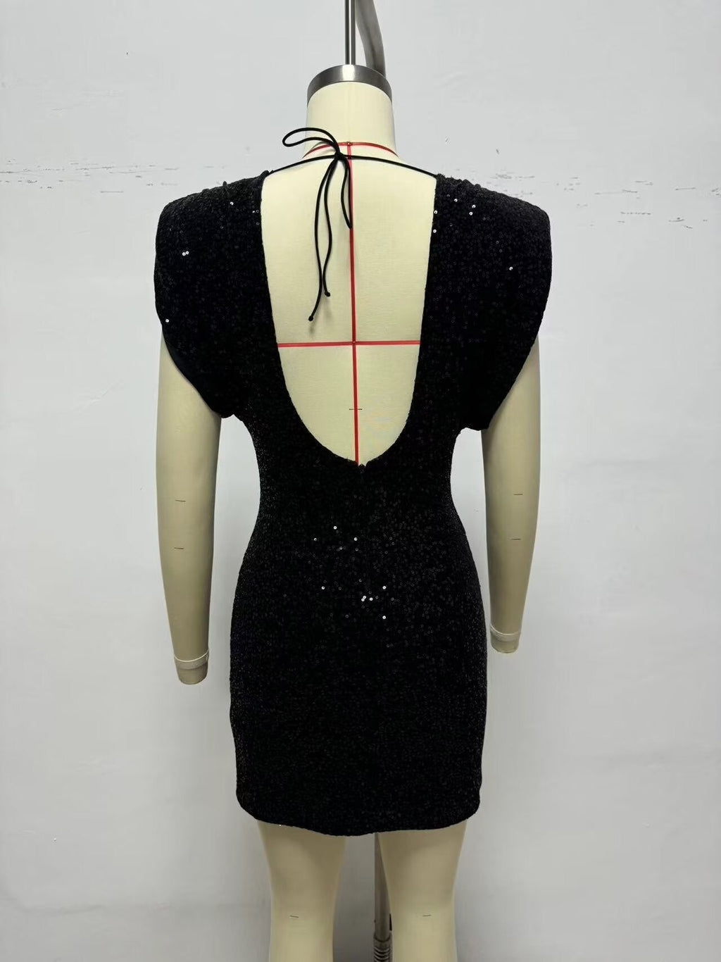 Women Clothing round Neck Solid Color Sequ Decorative Velvet Dress