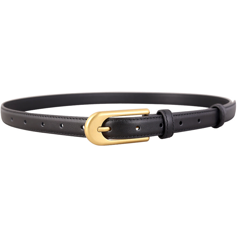 Gold Buckle Skinny Leather Belt