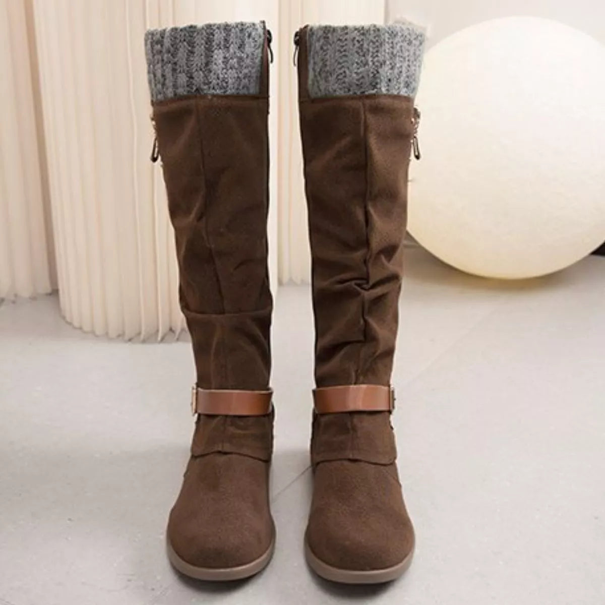 Knee High Slouch Boots with Knit Cuff