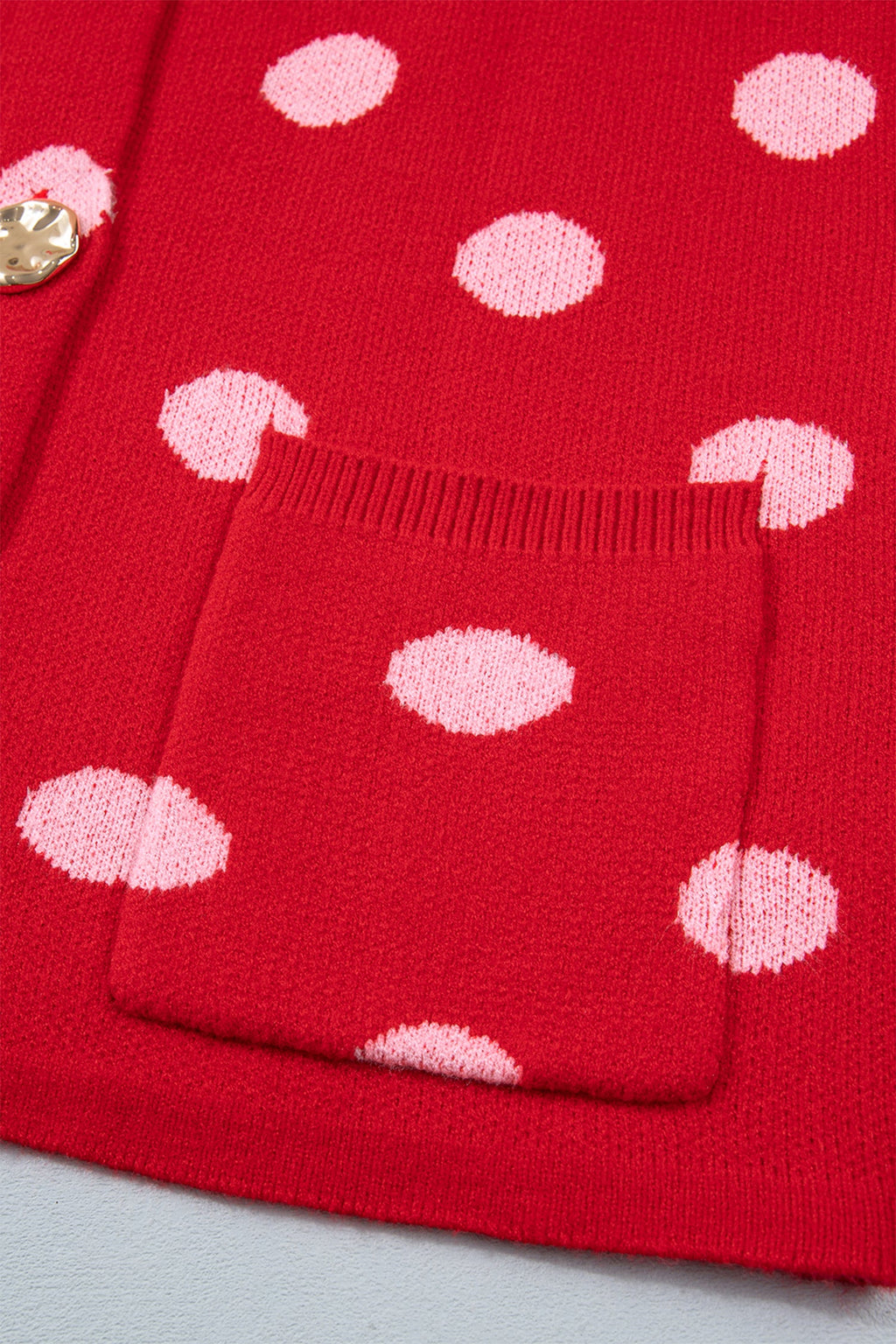 Red Polka Dot Sleeveless Knit Button Drop Shoulder Sweater Vest