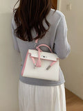 Contrast Trimmed Top-Handle Crossbody Bag