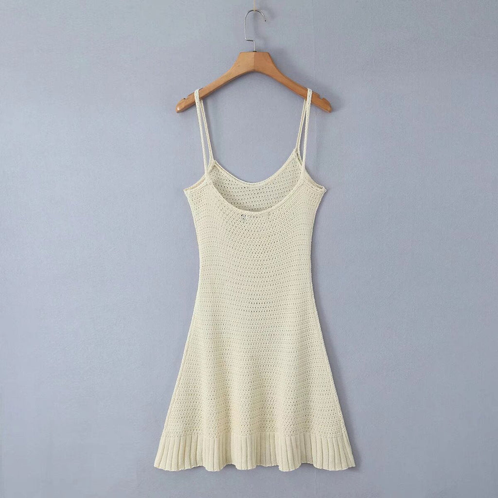 Spring Summer Backless Slim Fit Figure Flattering Sexy Cutout Knitted Sling Short Dress