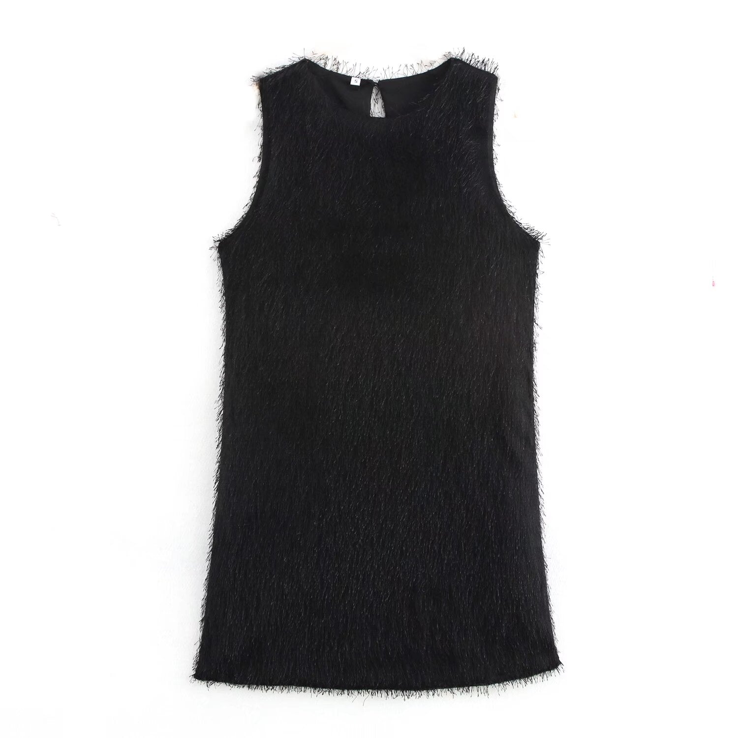 Women Clothing Simple Tassel Sleeveless with Lining Dress