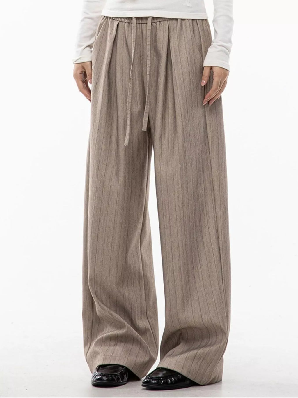 Men's Plus Size Wide Leg Striped Pleated Pants
