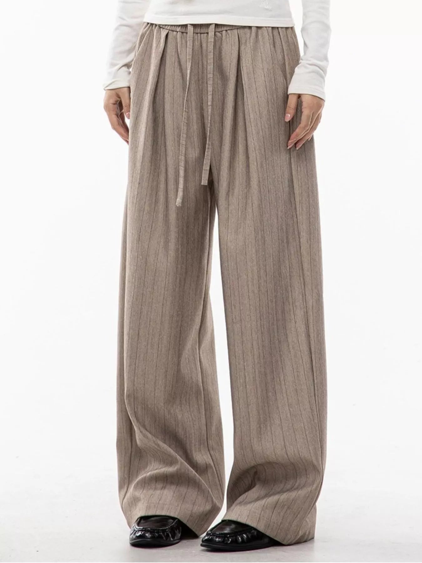 Men's Plus Size Wide Leg Striped Pleated Pants