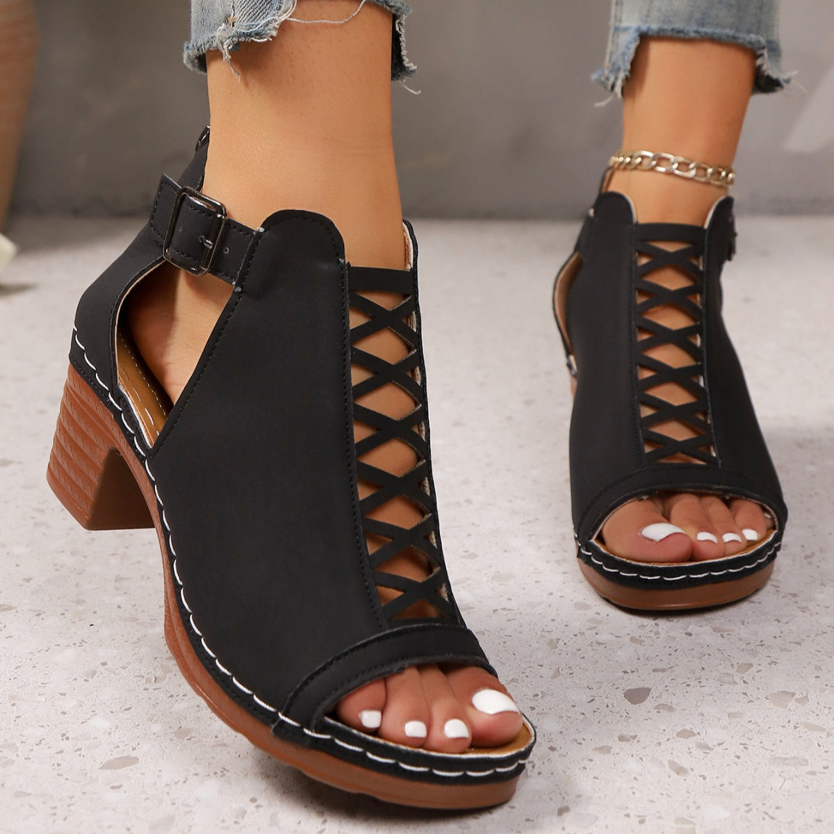 Open Toe Block Heels Sandals