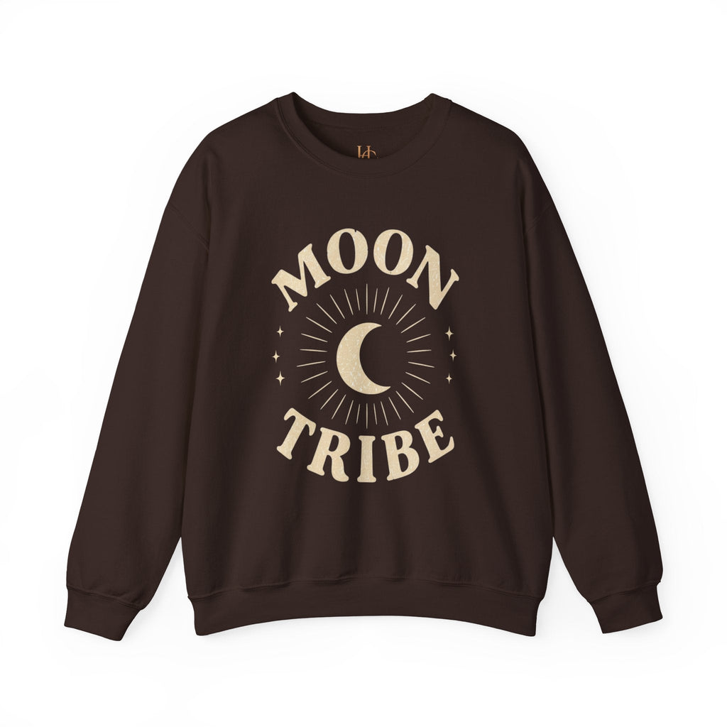 Moon Tribe Crewneck Sweatshirt — Celestial Moon Graphic Pullover - Jewel Tones