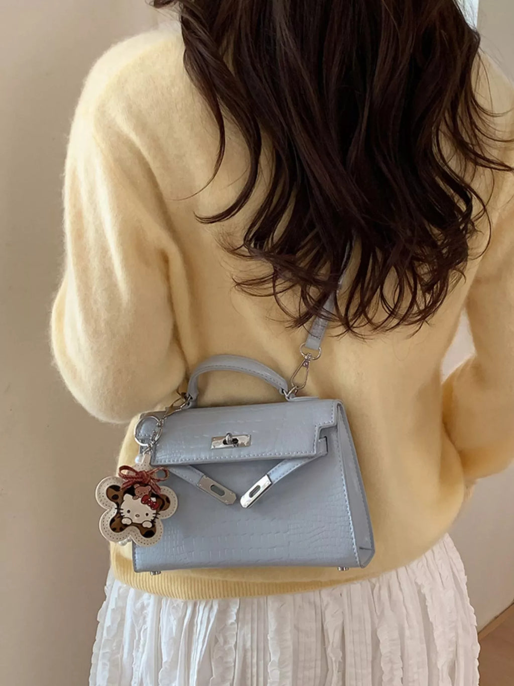 Croc-Embossed Top-Handle Crossbody Bag