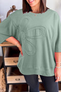 Clearly Aqua Floral Patched Half Sleeve Tunic Top