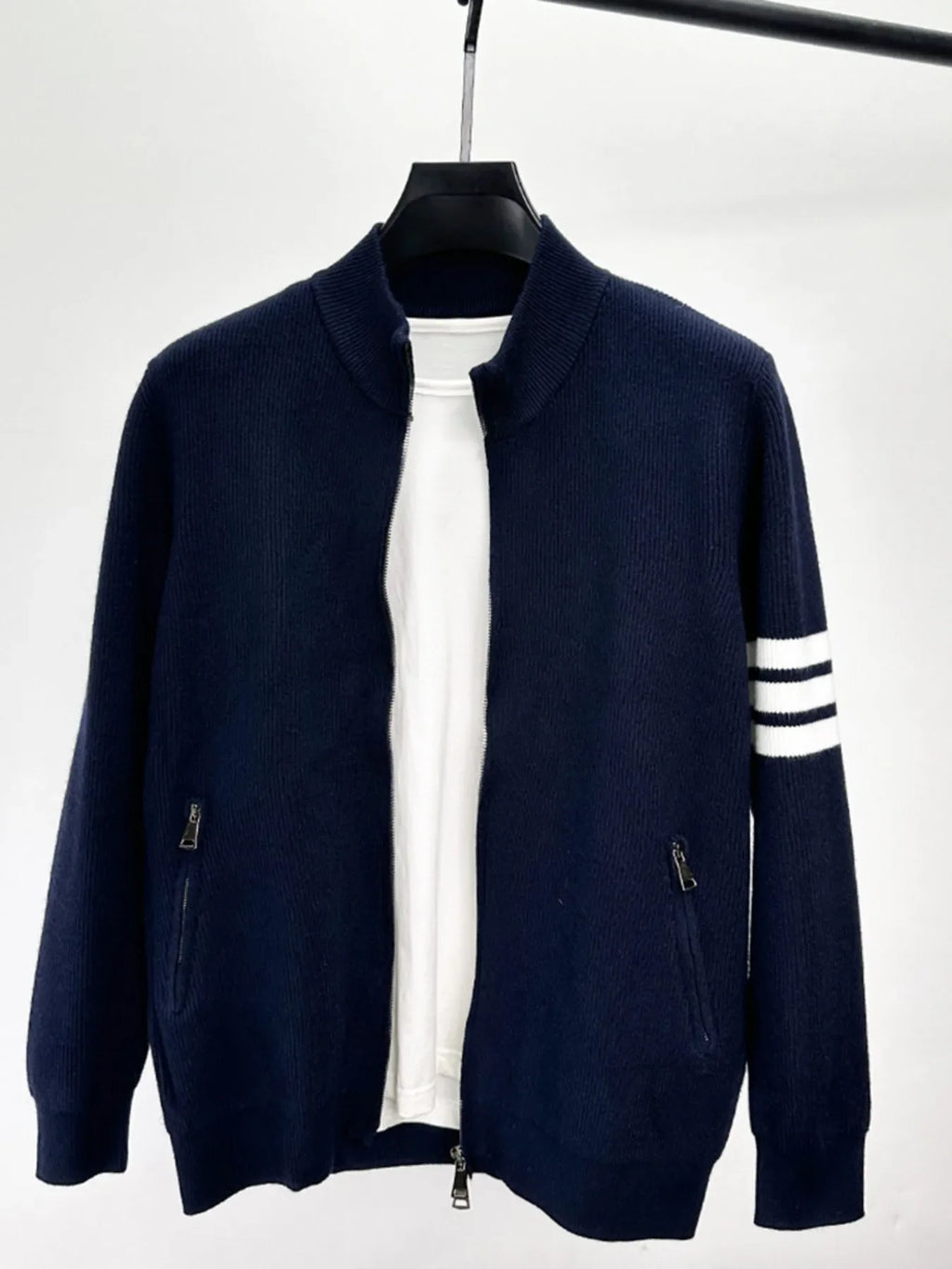 Men's Plus Size Zip Up Striped Long Sleeve Cardigan