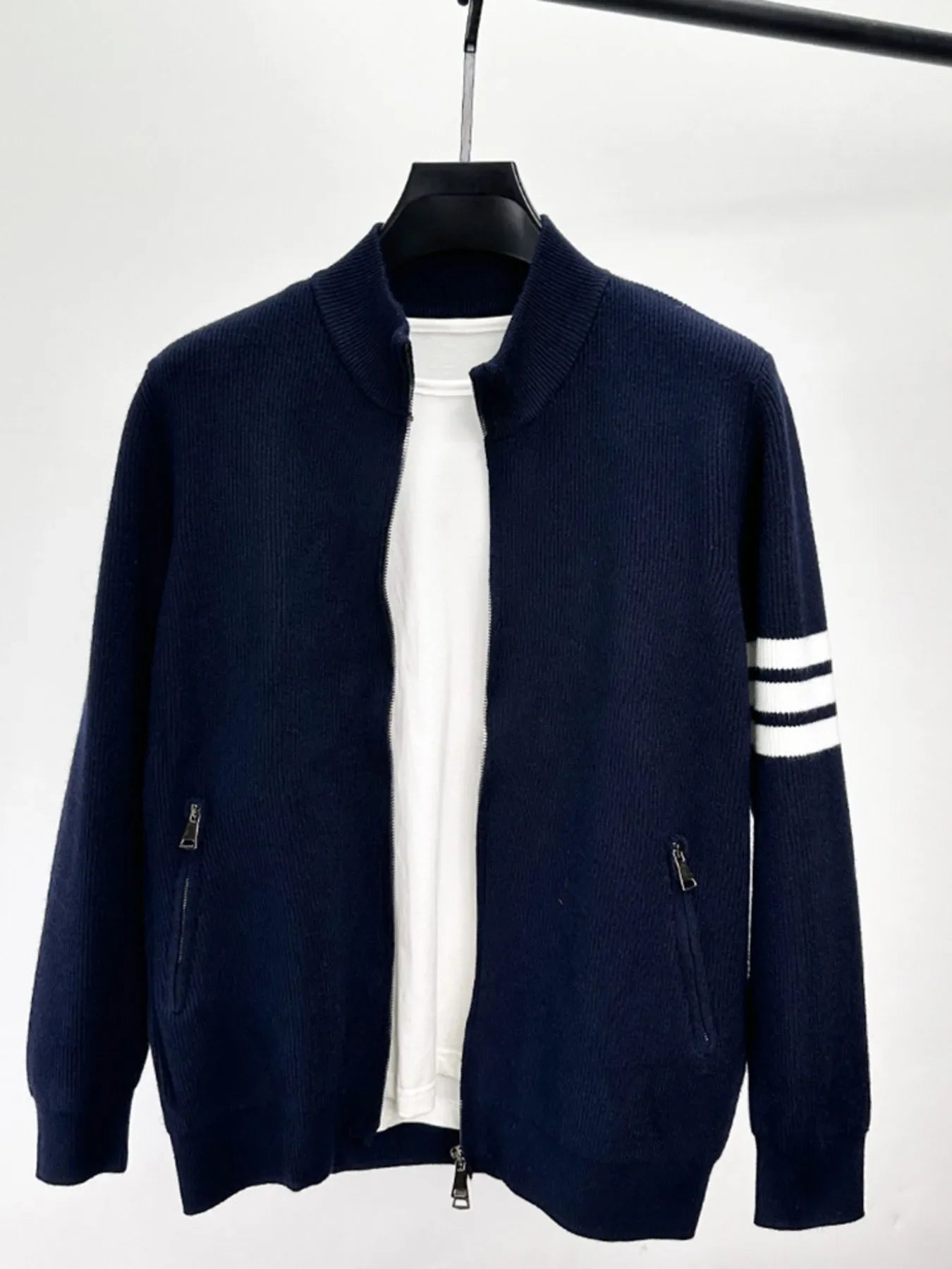 Men's Plus Size Zip Up Striped Long Sleeve Cardigan