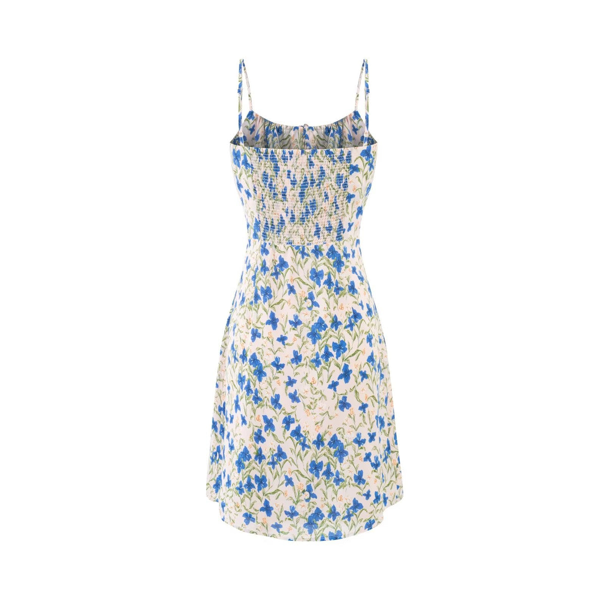 Spring Vacation Blue Butterfly Floral Tight Waist Suspender Sheath Dress