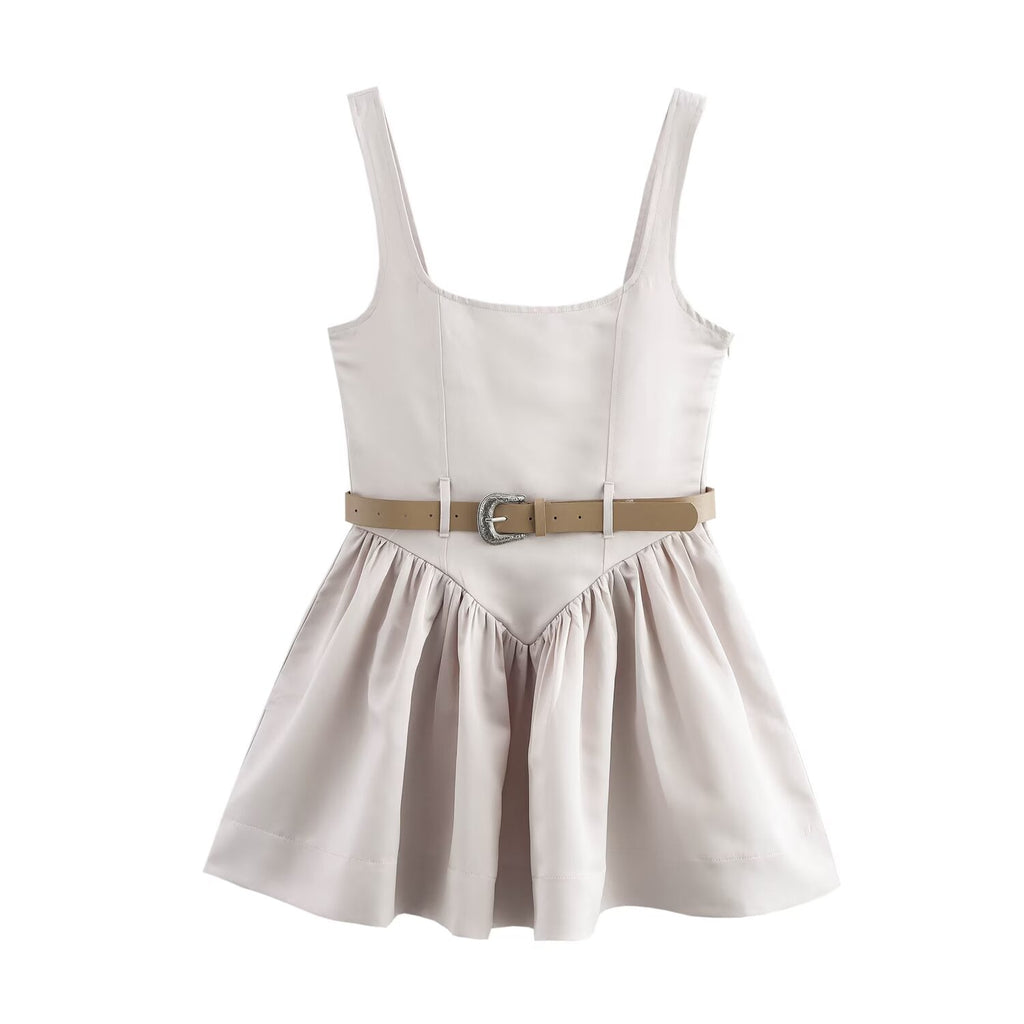 Women with Belt Slim Sleeveless Sling Short Dress